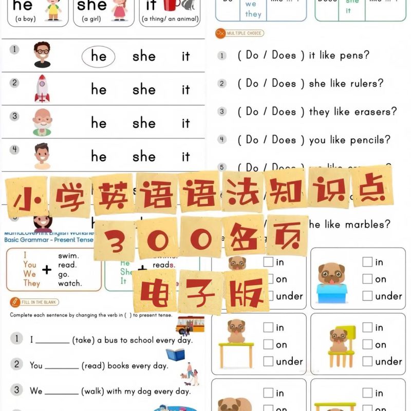 启蒙小学英语语法练习16专项300页，覆盖小学基础语法-新知学习资料网