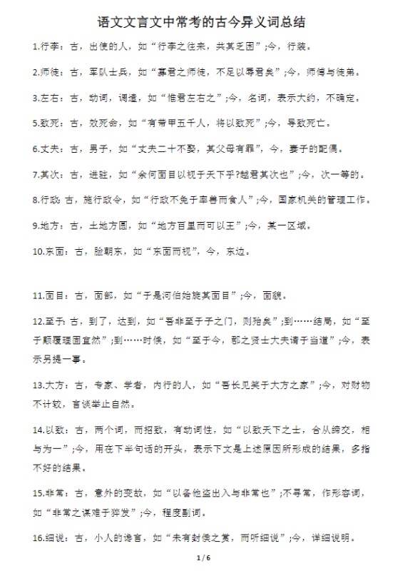 语文文言文中常考的古今异义词总结 6页.docx-新知学习资料网