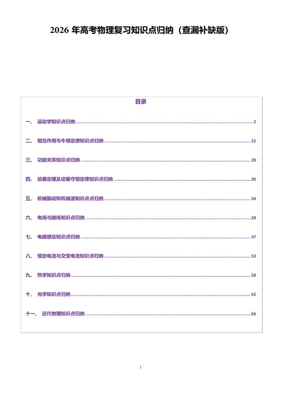 2026 年高考物理复习知识点归纳（查漏补缺版）(71页完整版）-新知学习资料网