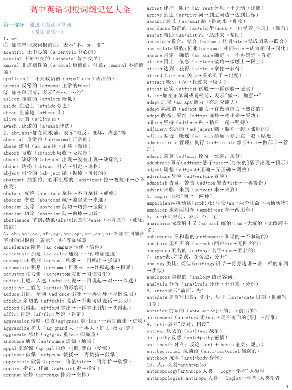 高中英语词根词缀记忆大全（603个词根词缀）-新知学习资料网
